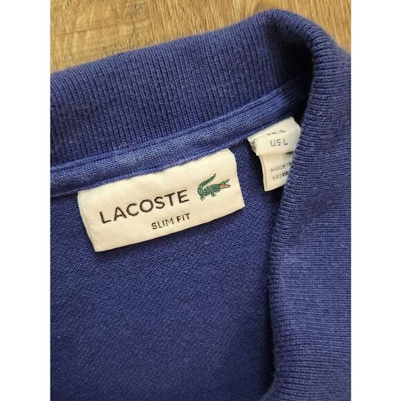 Lacoste Men's Slim Fit Large 40 in chest Piqué Polo Blue Cotton alligator Knit - Picture 2 of 6